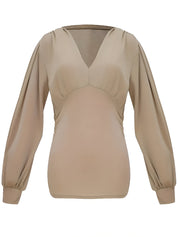 Caylee Top | Elegante Damestop met lange Lantaarnmouwen en Lage Taille