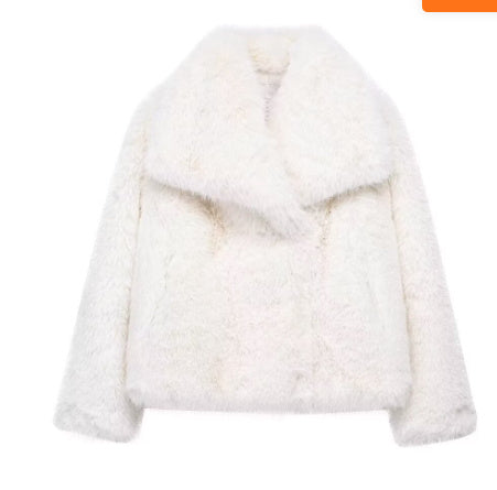 Viviana Luxe Plush Coat | Dames Winterjas met Zachte Pluche, Turn-Down Kraag en Vintage Chic