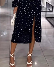 Giada Set | Tweedelige Dames Set met Stippenprint, Getailleerde Top en Hoge Taille Rok