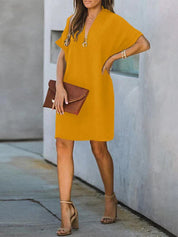 Valerie Vrijetijdsjurk | Elegante V-Hals met Losse Pasvorm en Korte Mouwen voor Zomerse Stijl