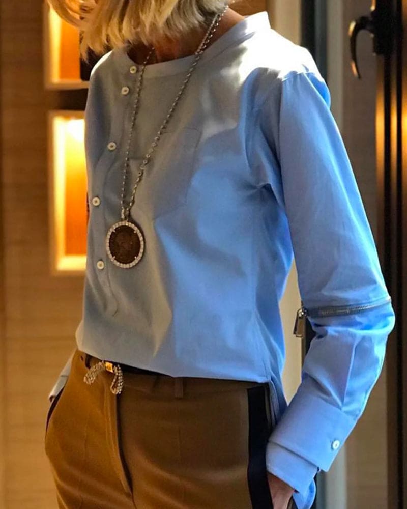 Alizée Blouse | Trendy Damesblouse met Zijdelingse Knoopdetails en Comfortabele Pasvorm