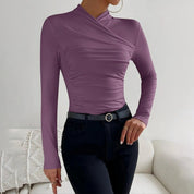 Wikkeltop Dames Lange Mouwen Ruches Strak Aansluitend - Beige / Roze / Zwart - Maelen