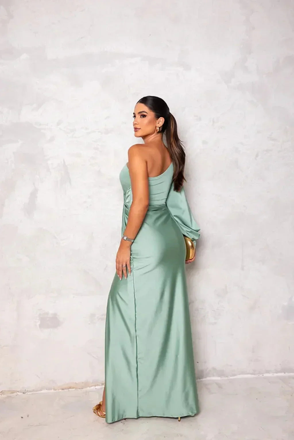 Dames Maxi Jurk met Split One Shoulder Elegant Feestelijk Vloerlengte - Turkoois / Olijfgroen / Marineblauw - Maelen