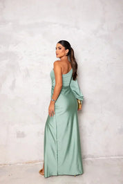Dames Maxi Jurk met Split One Shoulder Elegant Feestelijk Vloerlengte - Turkoois / Olijfgroen / Marineblauw - Maelen