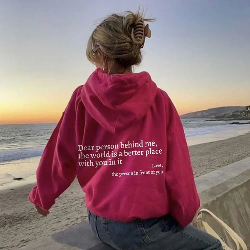 Aurelia Hoodie | "Dear Person Behind Me" Trui met Positieve Boodschap en Comfortabele Pasvorm