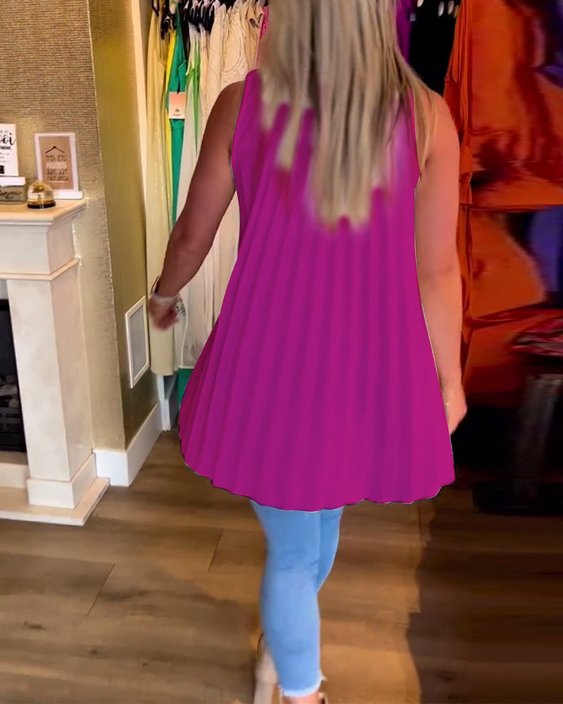 Lucia Blouse | Mouwloze Zomerblouse met V-Hals, Losse Pasvorm en Plooiachterkant