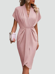 Wikkeljurk Midi Dames met V-hals en Plooien, Elegant en Vrouwelijk voor Cocktail en Diner - Luciana Mazzini