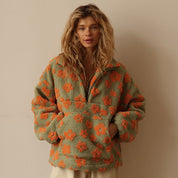 Elena Dames fleece sweatshirt – warm zwart shirt met hoge kraag en grote zak