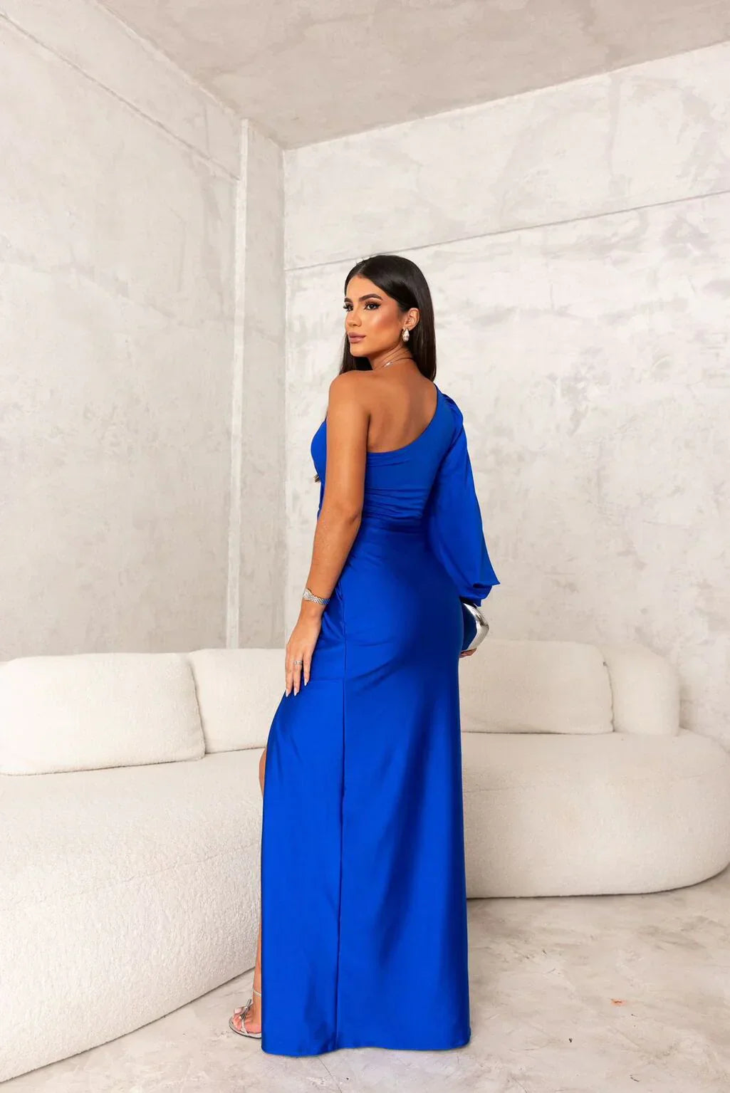 Dames Maxi Jurk met Split One Shoulder Elegant Feestelijk Vloerlengte - Turkoois / Olijfgroen / Marineblauw - Maelen