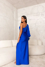 Dames Maxi Jurk met Split One Shoulder Elegant Feestelijk Vloerlengte - Turkoois / Olijfgroen / Marineblauw - Maelen