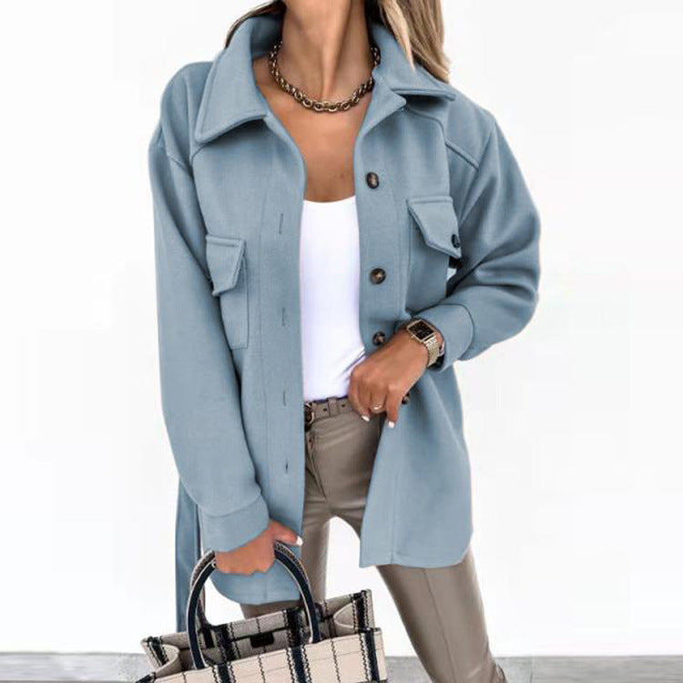 Dames Overshirt Knopen Grote Zakken Middellang Casual Herfst Lente - Wit / Beige / Khaki - Maelen