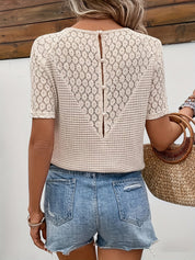Hannah | Elegant T-shirt Dames met V-hals - Wafelgebreid, Ademend en Veelzijdig - Beige