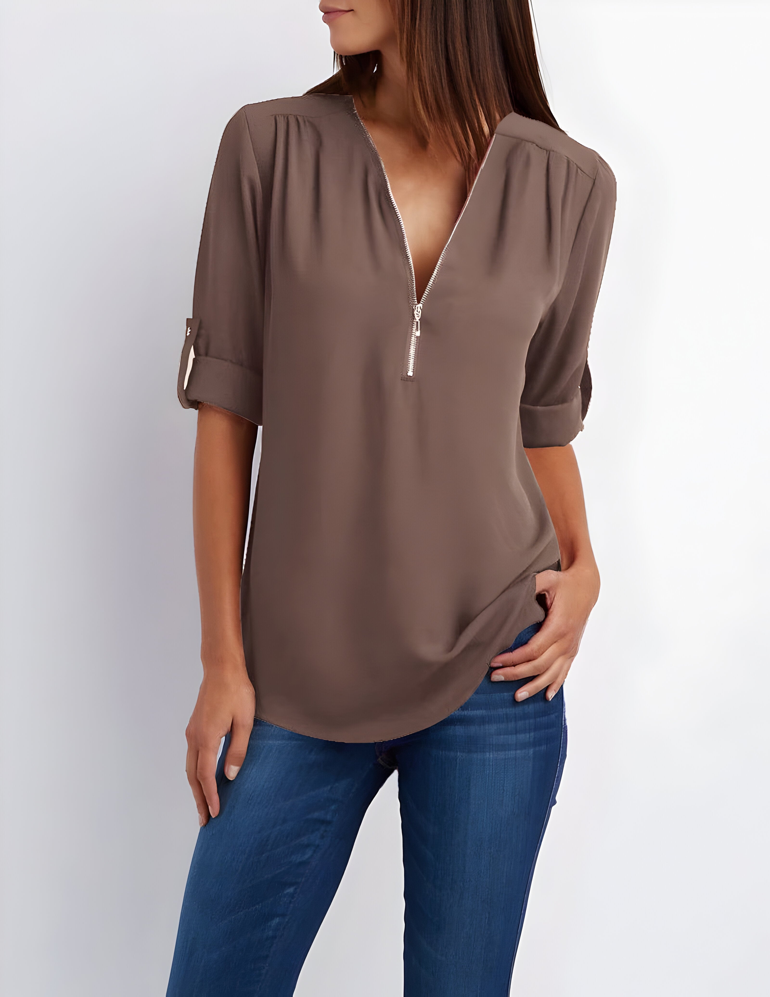Amaya Blouse | Tijdloze Damesblouse met Halve Rits en Comfortabele Pasvorm