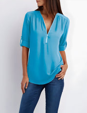Amaya Blouse | Tijdloze Damesblouse met Halve Rits en Comfortabele Pasvorm