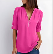 Amaya Blouse | Tijdloze Damesblouse met Halve Rits en Comfortabele Pasvorm