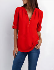 Amaya Blouse | Tijdloze Damesblouse met Halve Rits en Comfortabele Pasvorm