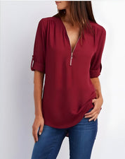 Amaya Blouse | Tijdloze Damesblouse met Halve Rits en Comfortabele Pasvorm