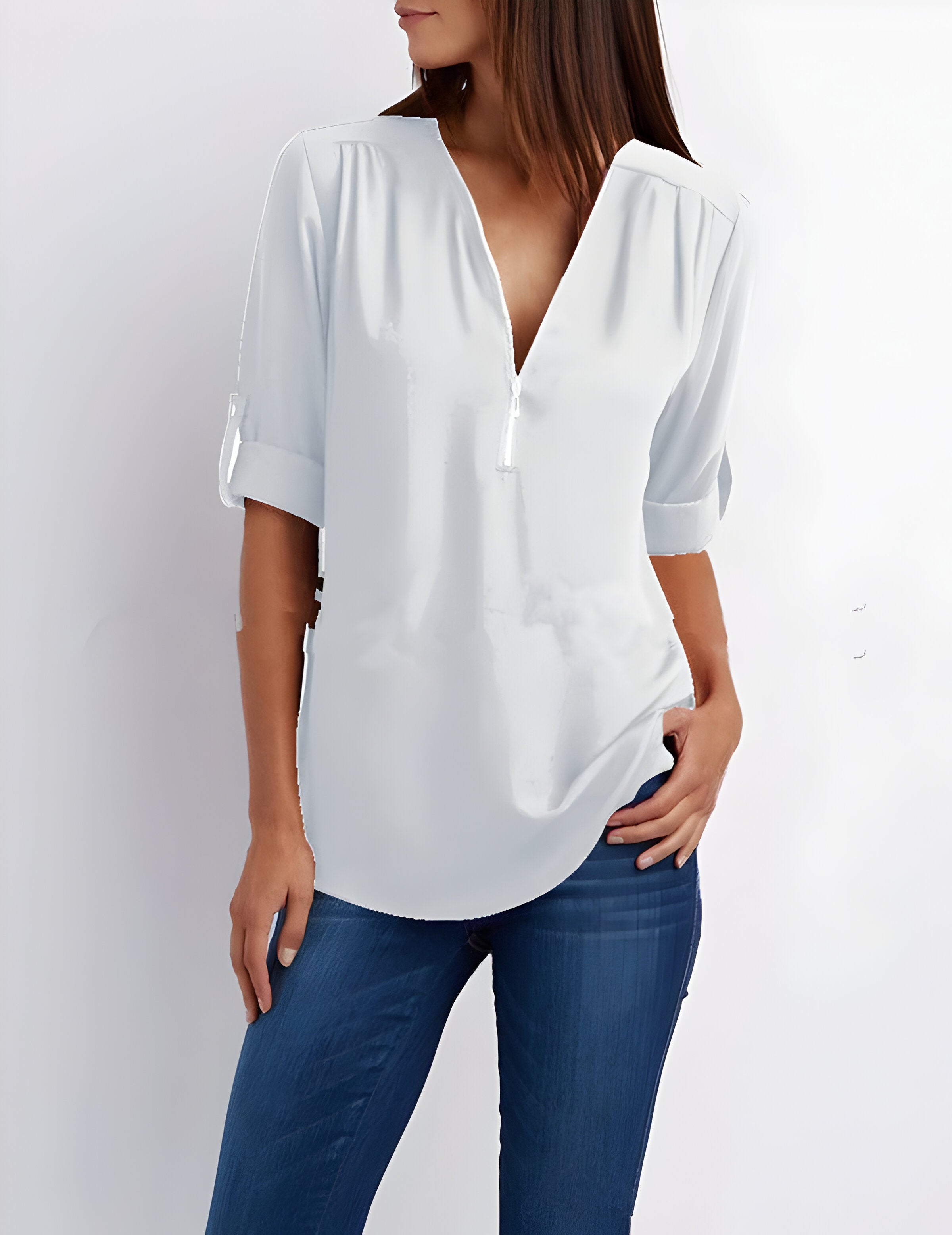 Amaya Blouse | Tijdloze Damesblouse met Halve Rits en Comfortabele Pasvorm
