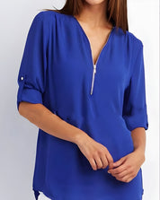 Amaya Blouse | Tijdloze Damesblouse met Halve Rits en Comfortabele Pasvorm