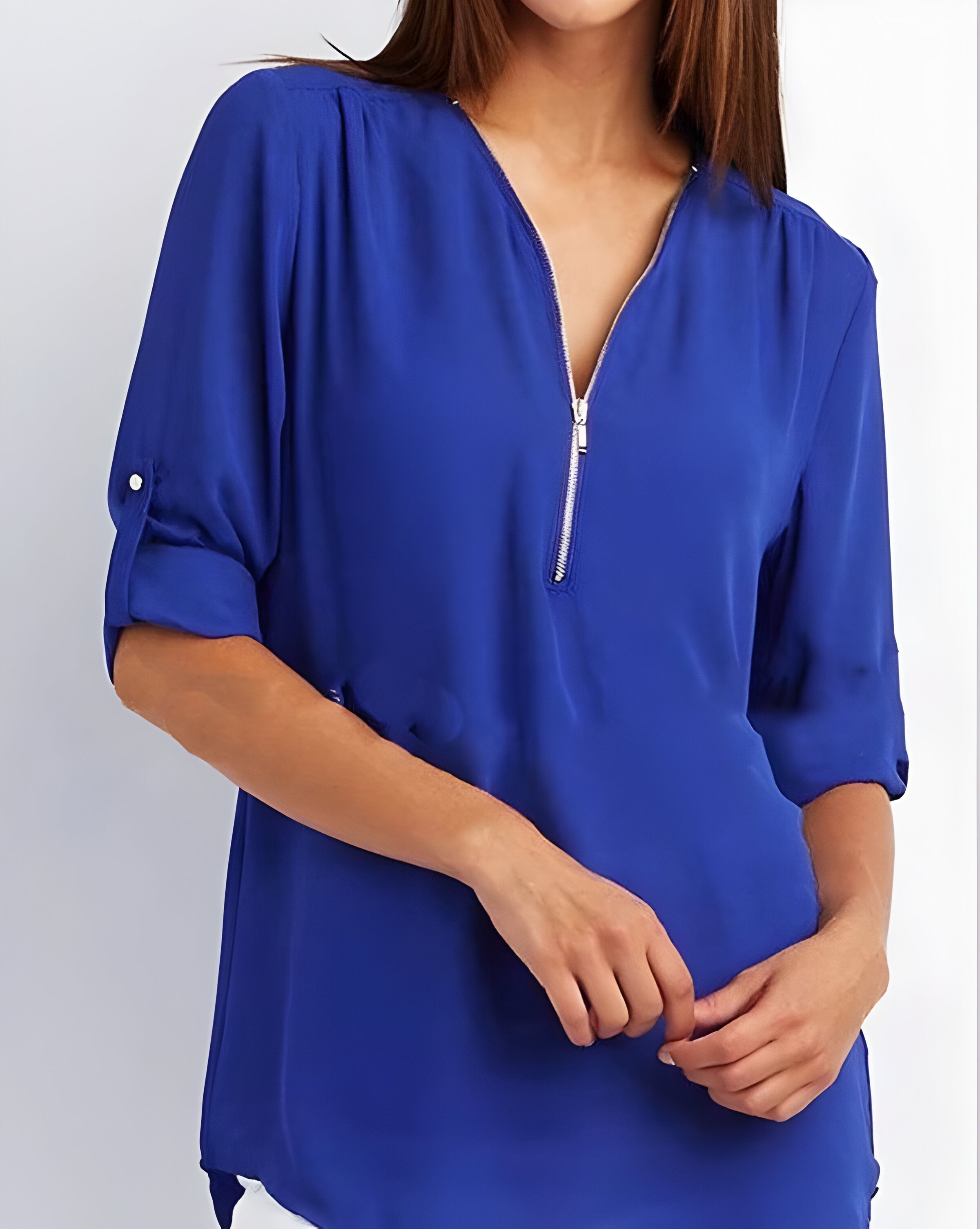 Amaya Blouse | Tijdloze Damesblouse met Halve Rits en Comfortabele Pasvorm