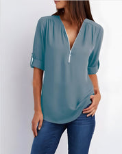 Amaya Blouse | Tijdloze Damesblouse met Halve Rits en Comfortabele Pasvorm