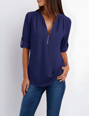 Amaya Blouse | Tijdloze Damesblouse met Halve Rits en Comfortabele Pasvorm