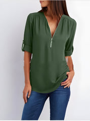 Amaya Blouse | Tijdloze Damesblouse met Halve Rits en Comfortabele Pasvorm