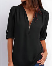 Amaya Blouse | Tijdloze Damesblouse met Halve Rits en Comfortabele Pasvorm