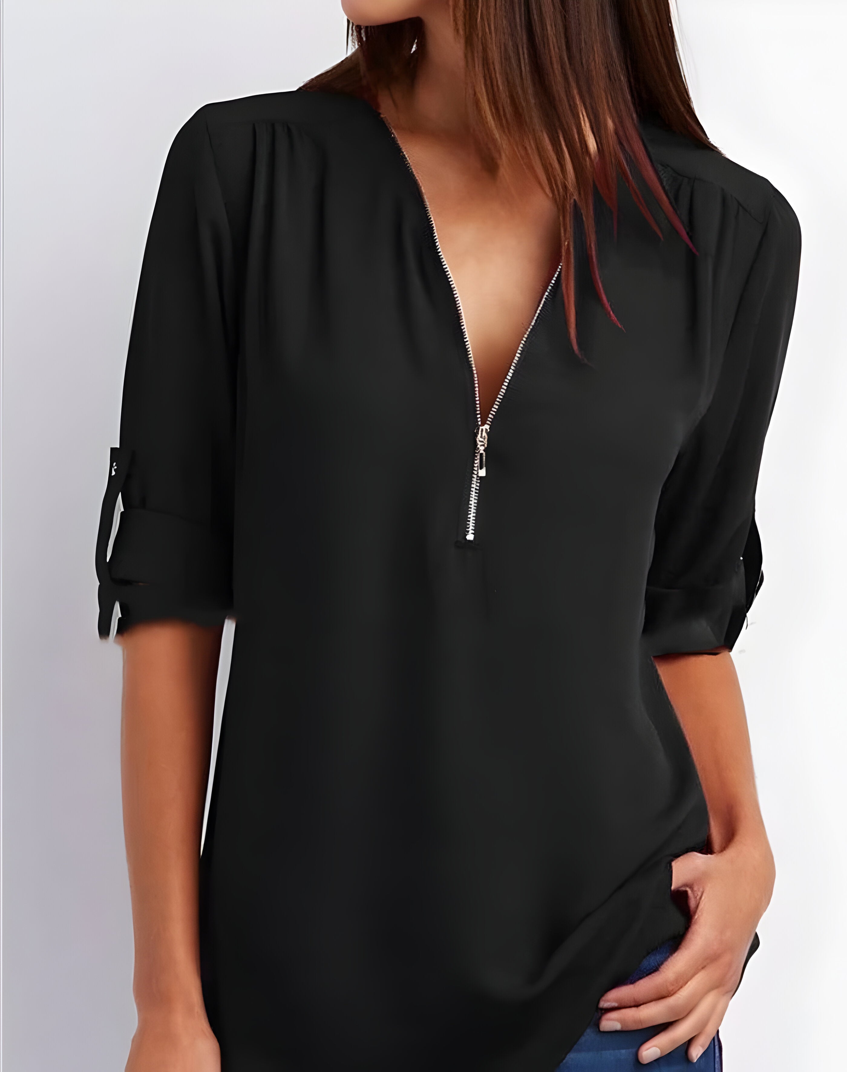Amaya Blouse | Tijdloze Damesblouse met Halve Rits en Comfortabele Pasvorm