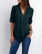 Amaya Blouse | Tijdloze Damesblouse met Halve Rits en Comfortabele Pasvorm