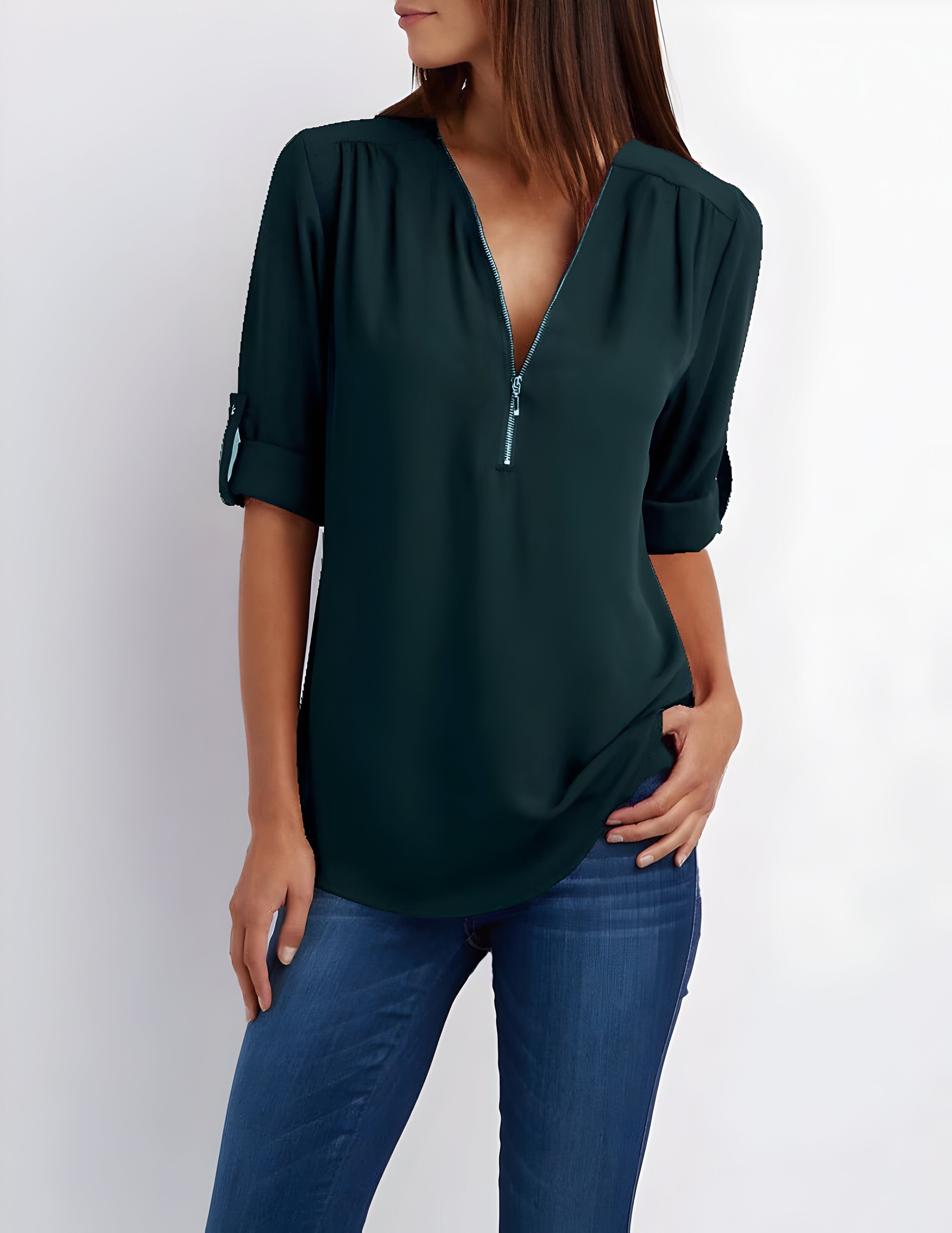 Amaya Blouse | Tijdloze Damesblouse met Halve Rits en Comfortabele Pasvorm