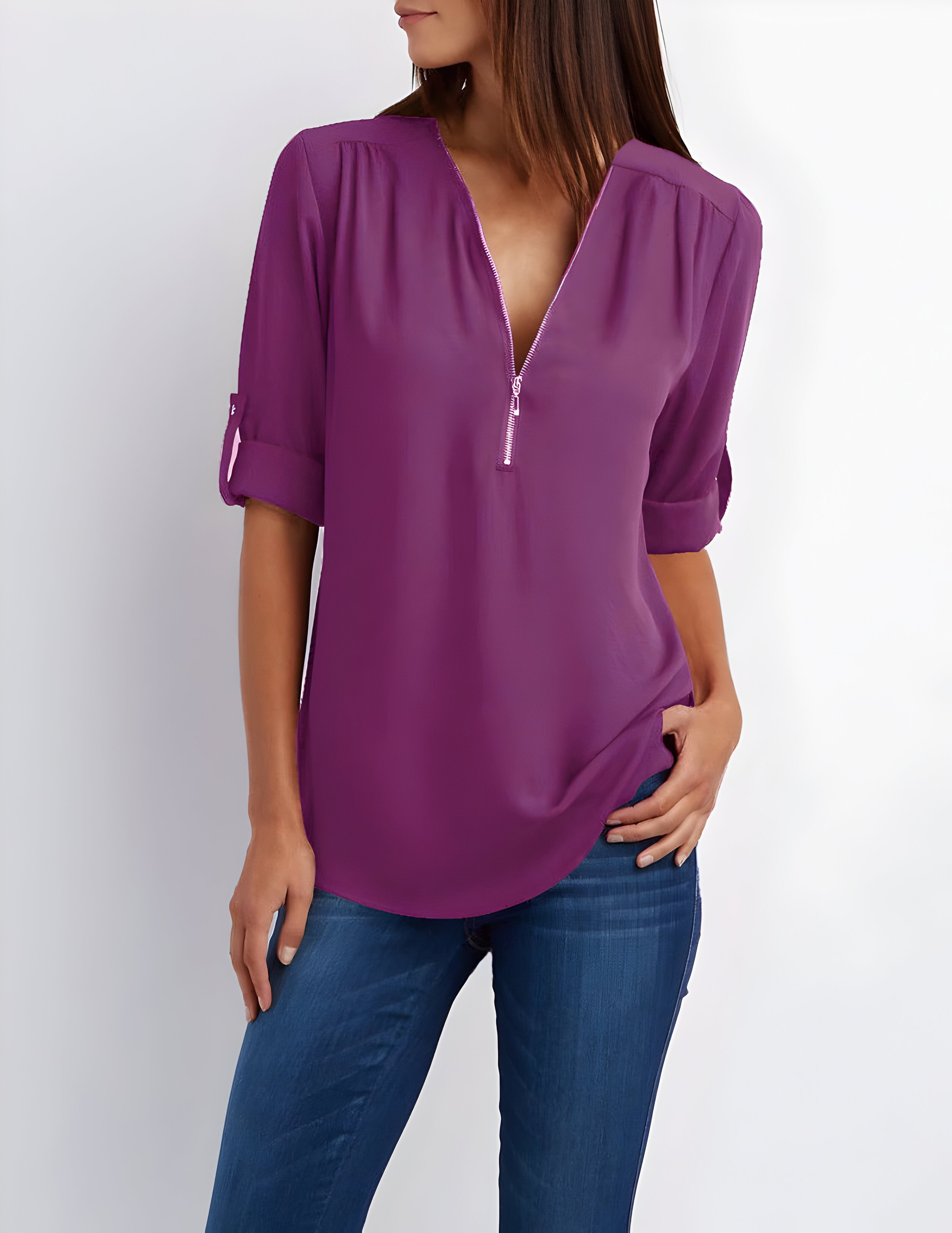 Amaya Blouse | Tijdloze Damesblouse met Halve Rits en Comfortabele Pasvorm