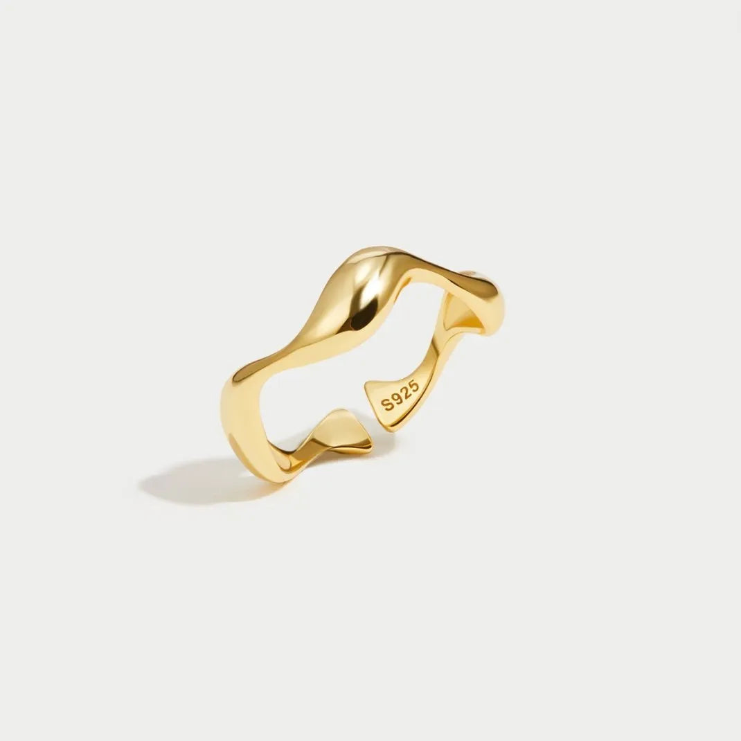 Dames Ring 18K Verguld Sterling Zilver Golvend Verstelbaar - Goud - Maelen