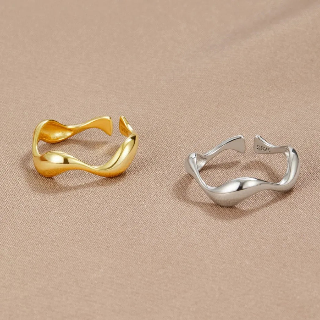 Dames Ring 18K Verguld Sterling Zilver Golvend Verstelbaar - Goud - Maelen