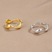Dames Ring 18K Verguld Sterling Zilver Golvend Verstelbaar - Goud - Maelen