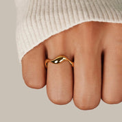 Dames Ring 18K Verguld Sterling Zilver Golvend Verstelbaar - Goud - Maelen
