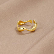 Dames Ring 18K Verguld Sterling Zilver Golvend Verstelbaar - Goud - Maelen