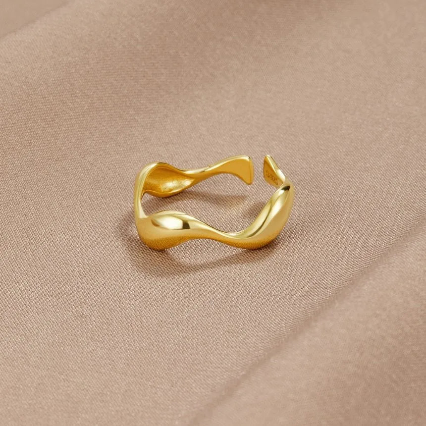 Dames Ring 18K Verguld Sterling Zilver Golvend Verstelbaar - Goud - Maelen