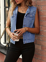 Adelita Mouwloze Denim Jas | Trendy Spijkerjas zonder Mouwen met Losse Pasvorm en Zakken
