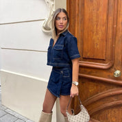 Denim co-ord set dames met rokje en top, matching set zomer - Chiara Venti