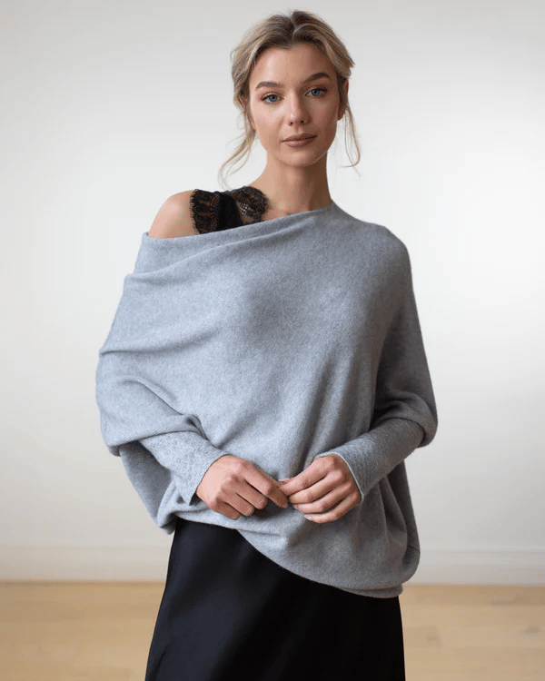 Sofia Off shoulder trui dames – losse gebreide trui met elegante open schouderlijn