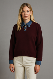 Stijvolle 2 in 1 Dames Sweater met Denim Kraag | Alessia Romano