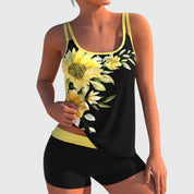 Tankini Set Dames met Bloemenprint, Boyshort en Contrasterende Accenten - Britta Solano