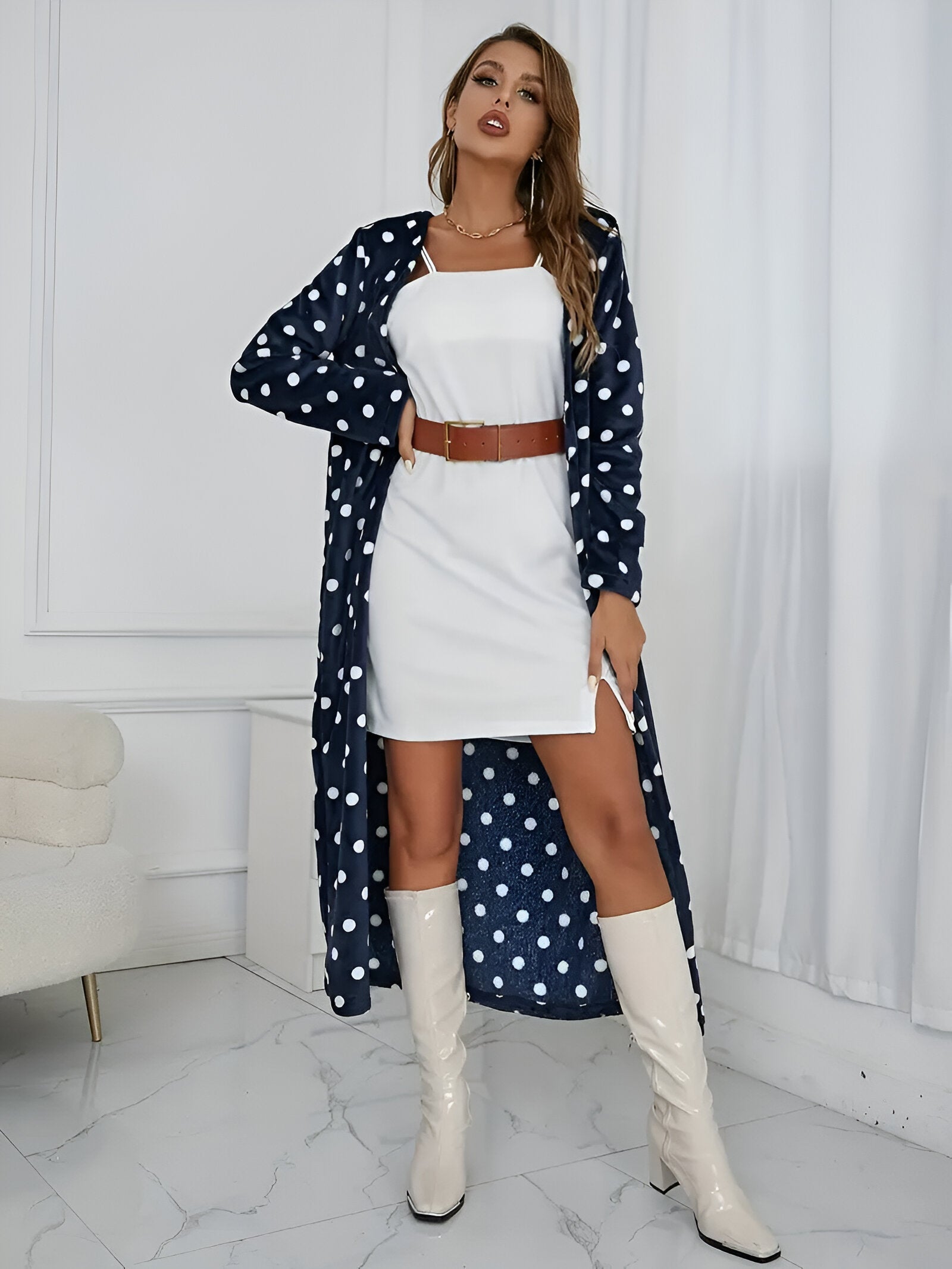 Allegra Dalmatian Cardigan | Dames Vest met Uniek Dalmatiërpatroon en Elegante Open Snit