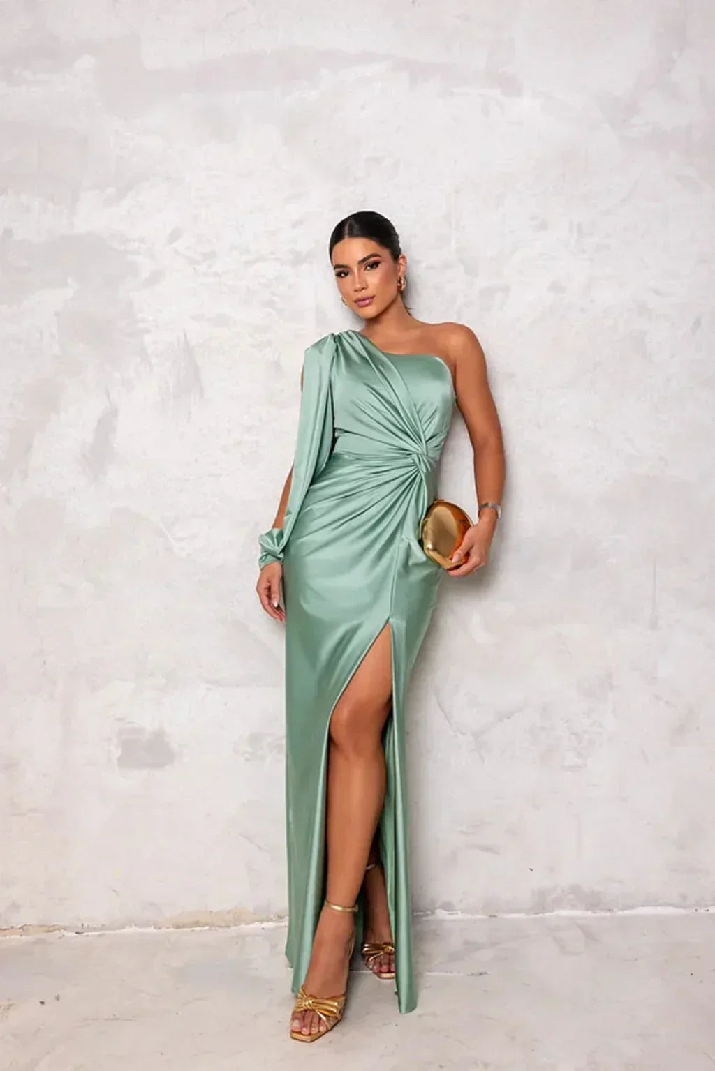 Dames Maxi Jurk met Split One Shoulder Elegant Feestelijk Vloerlengte - Turkoois / Olijfgroen / Marineblauw - Maelen