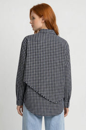 Geruite Damesblouse met Strikdetail en Knoopsluiting - Zwart - Maelen