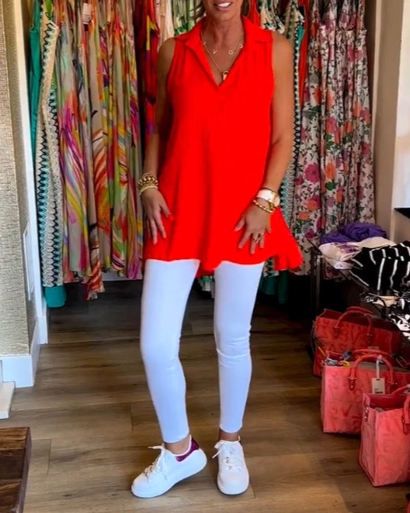 Lucia Blouse | Mouwloze Zomerblouse met V-Hals, Losse Pasvorm en Plooiachterkant