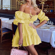 Adélia Jurk | Off-Shoulder Mini-Jurk met Pofmouwen en Luchtige Pasvorm