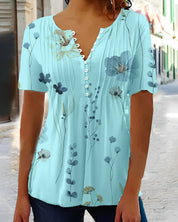 Emilia Blouse | Slim Fit Damesblouse met Korte Mouwen, V-Hals en Kantdetails