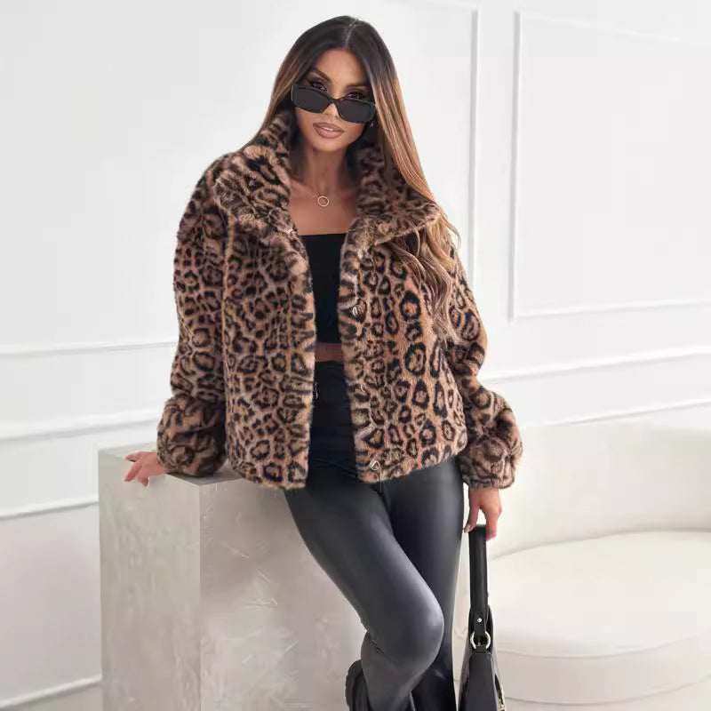Mila Dames fleece winterjas – luipaardprint jas met zachte voering en moderne look